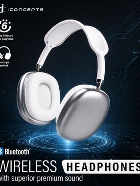 I Concepts Silver Wireless Bluetooth Headphones NWT